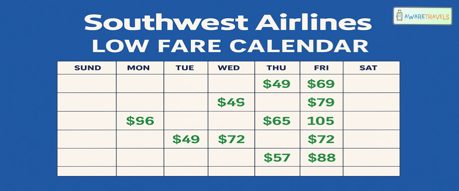 southwest airlines low fare calendar